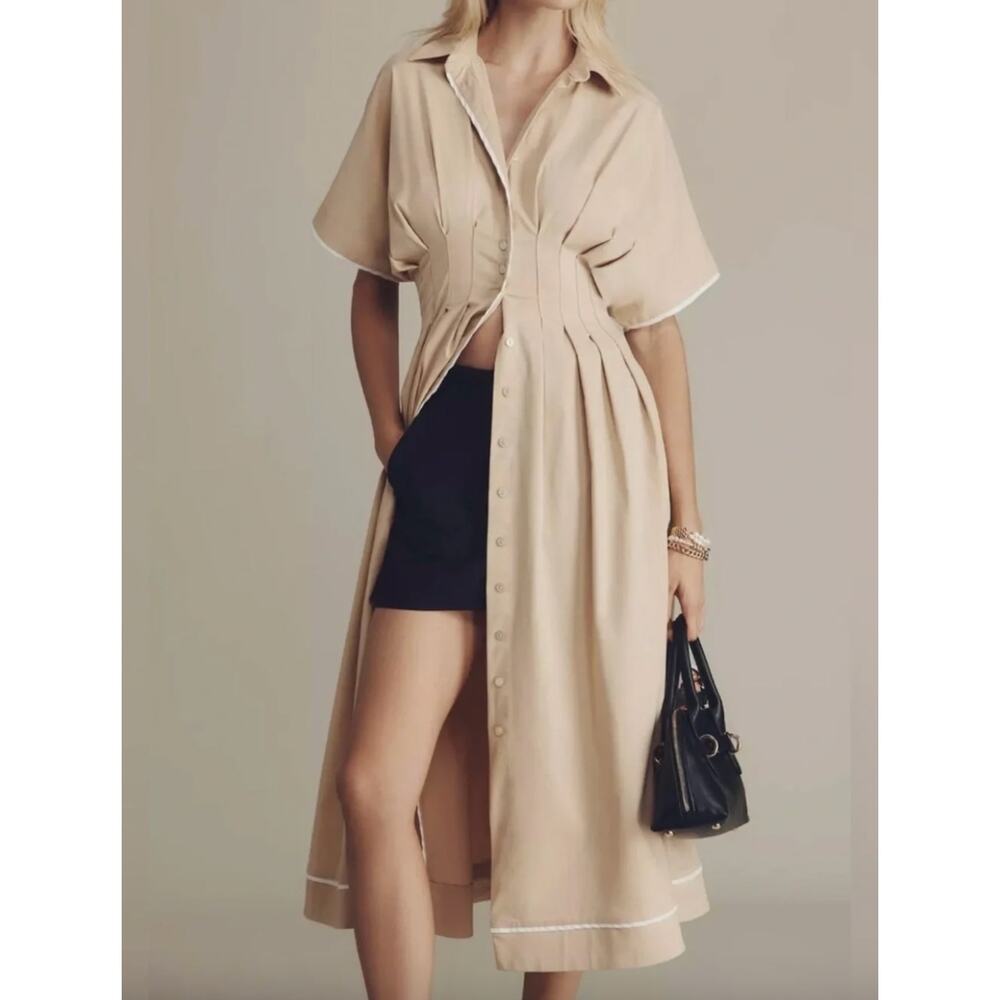 EUC Anthropologie Exquise The Tobie Button-Front Pleated Shirt Dress Plus Size - Picture 2 of 11